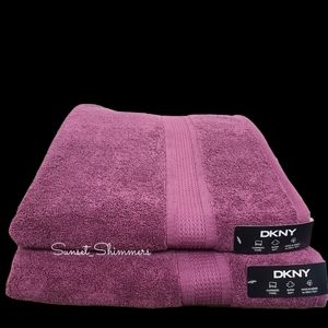 𝅺DKNY Solid 2-Piece Oversized Bath Towel Set 100% Cotton New